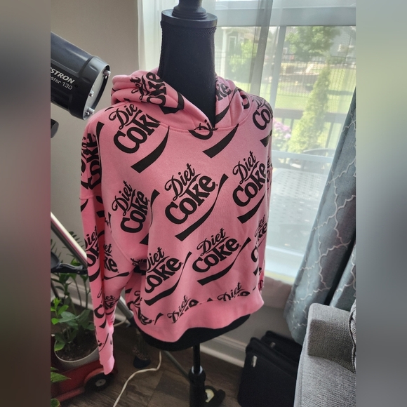 Coca Cola Pink And Black Diet Coke Graphic Long Sleeve Hoodie Juniors Medium - Picture 1 of 5